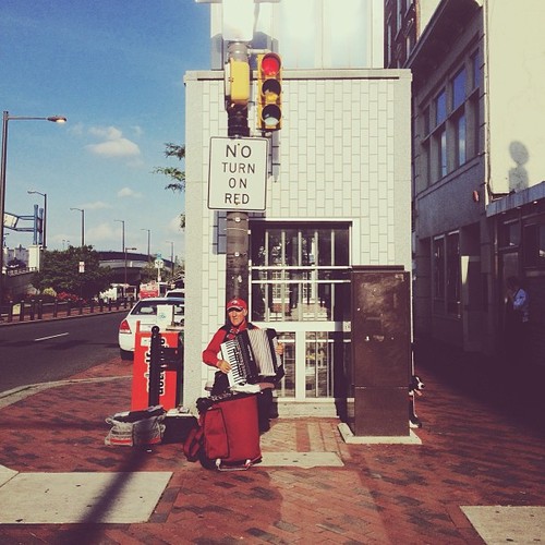 Find momo with a Philly busker.  (at Old City Food Market)